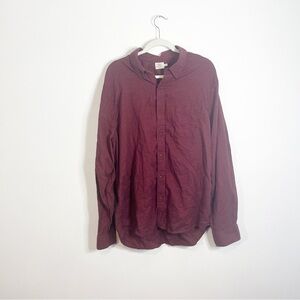 Faherty Burgundy Melange Tencel Cotton Long Sleeve Button Front Shirt XXL